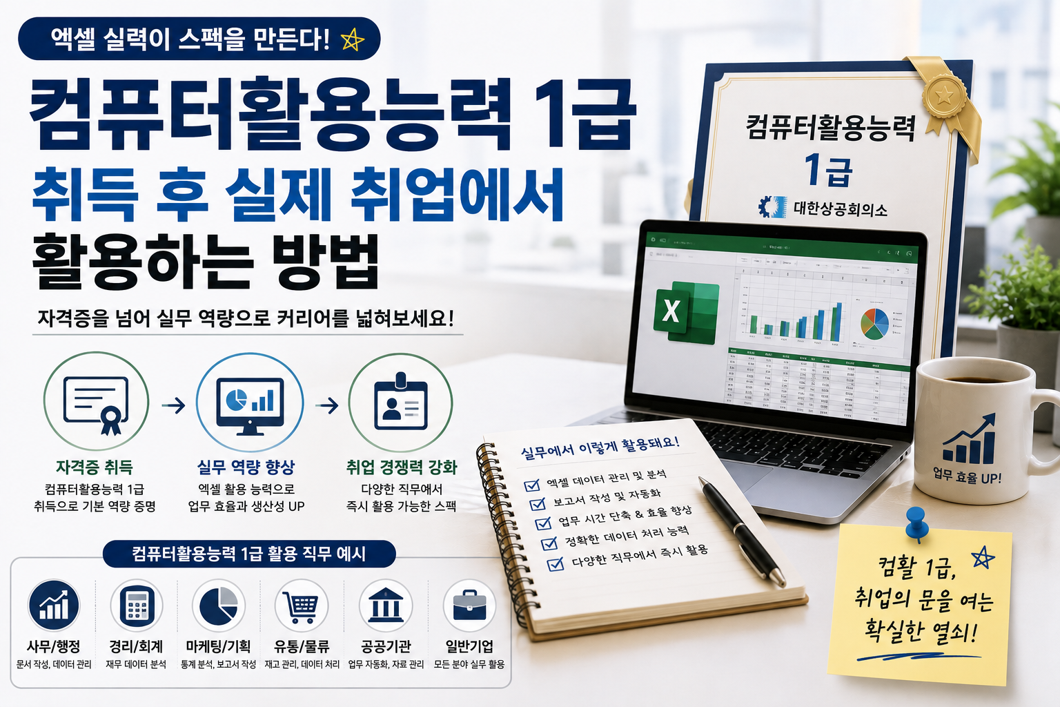 컴퓨터활용능력 1급 취득 후 실제 취업에서 활용하는 방법