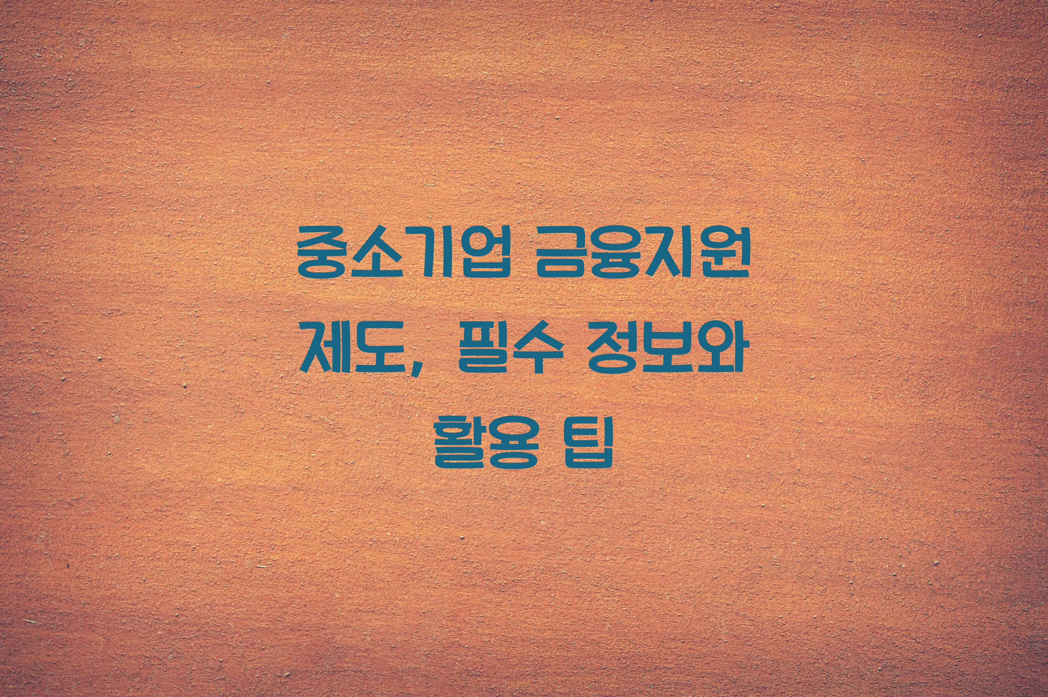 중소기업 금융지원 제도