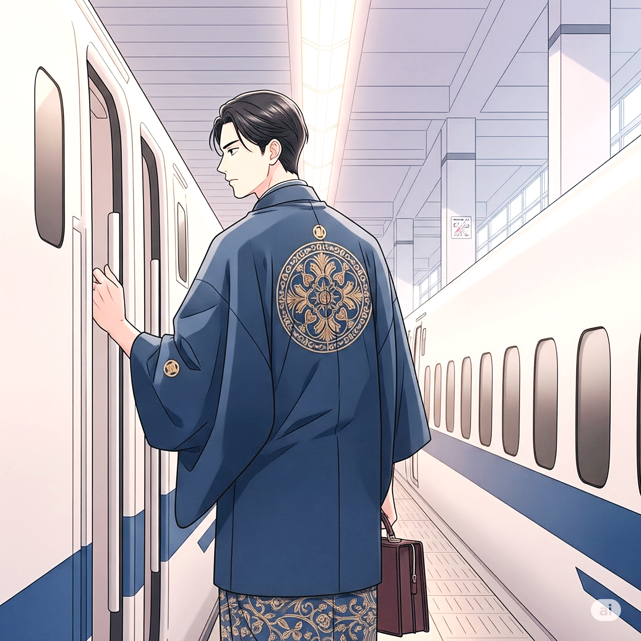 기차에 오르려는 남자의 뒷모습