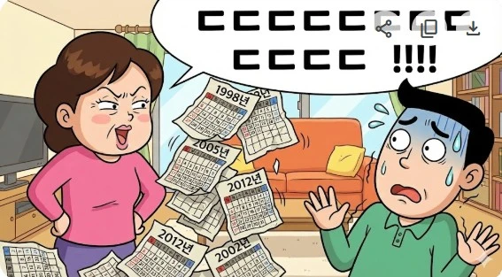 아내의 잔소리에 땀 흘리는 남편 일러스트