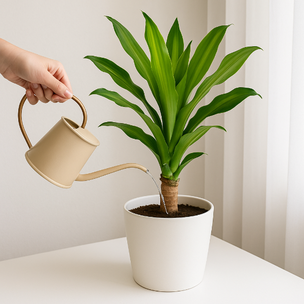 조리개로 행운목 물주는 모습