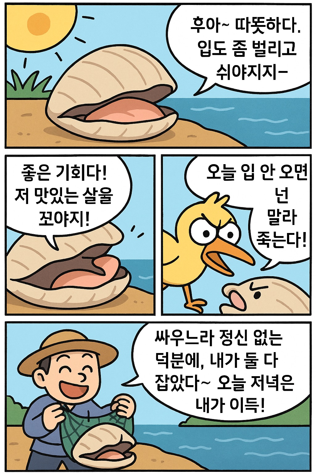 어부지리 사자성어 만화 4컷