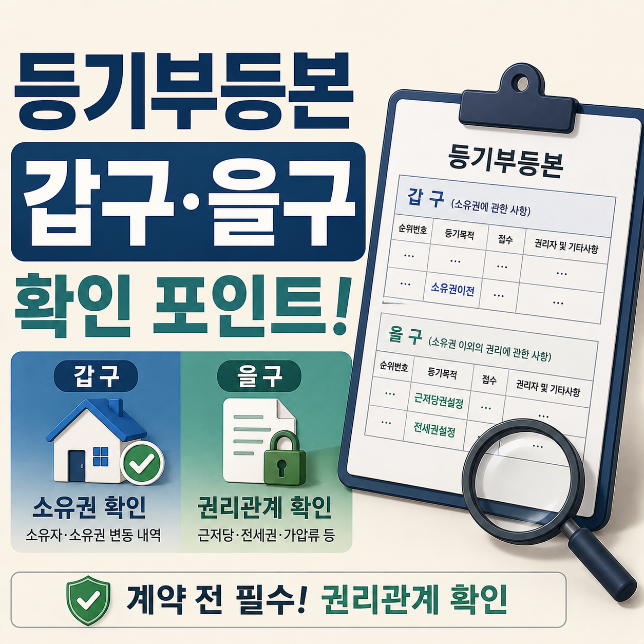 등기부등본 갑구와 을구를 확인하는 모습
