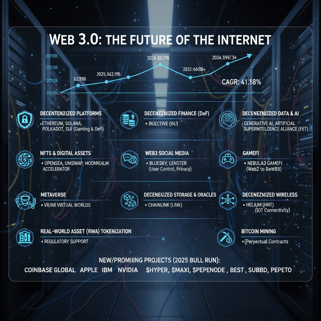 웹 3.0 미래 성장 및 핵심 기술 인포그래픽