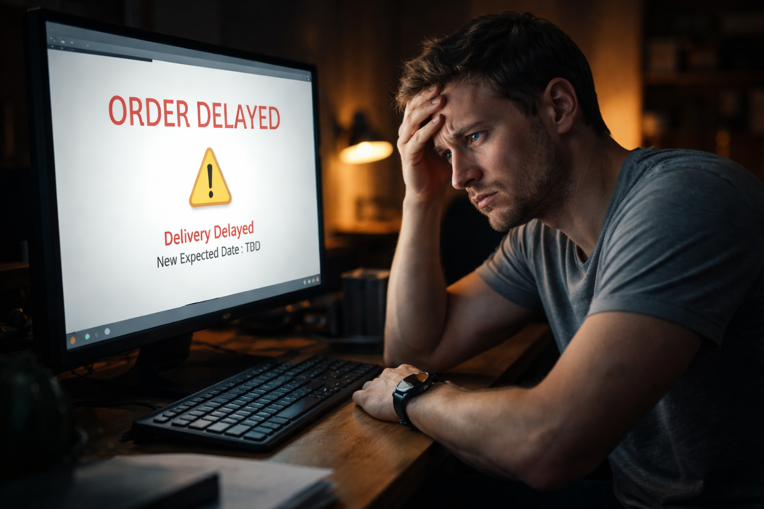 온라인 쇼핑 배송 문제로 걱정하는 소비자