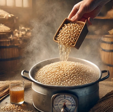 찹쌀밥과 엿기름 물을 섞는 모습