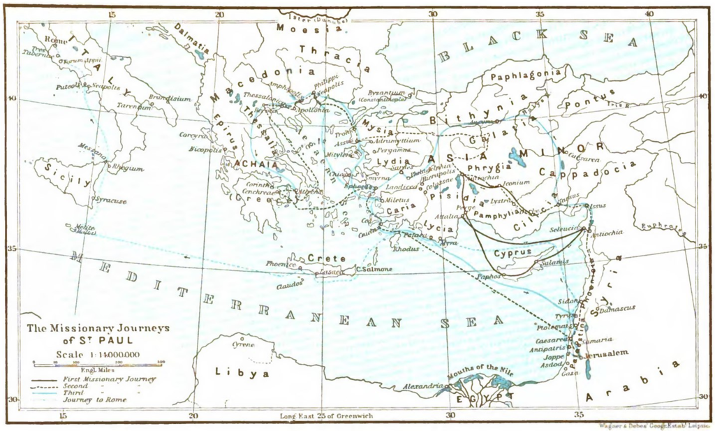 사도 바울의 선교 여행 지도