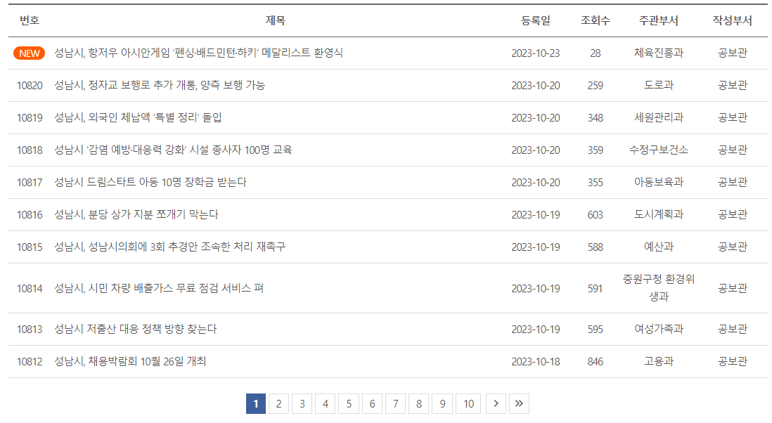 성남시청 홈페이지