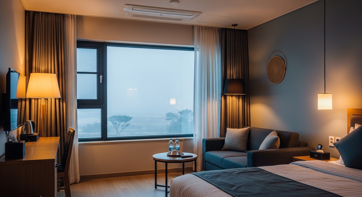 제주도 겨울 여행에 어울리는 따뜻하고 아늑한 가족 호텔 객실 내부