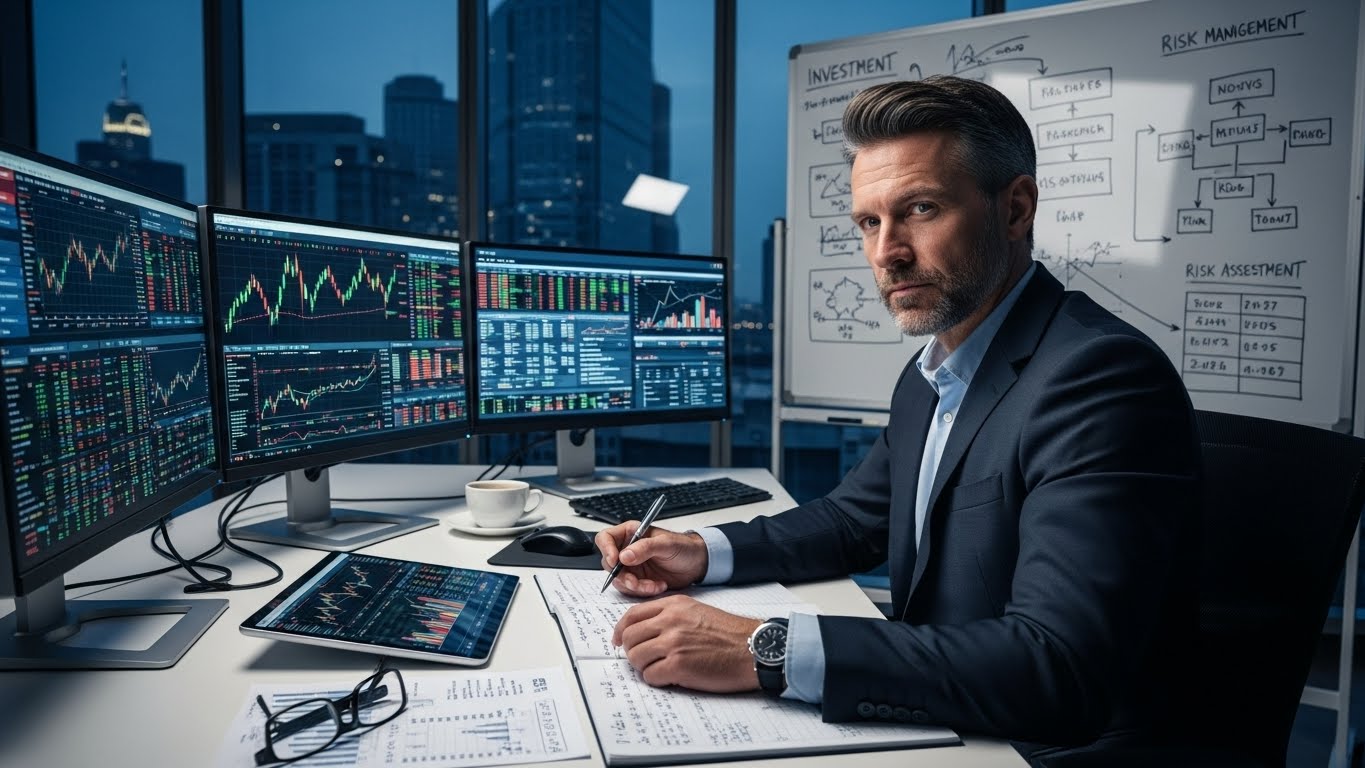 손실을 방지하기 위해 투자 전략을 세우고 위험 관리를 하는 투자자의 모습