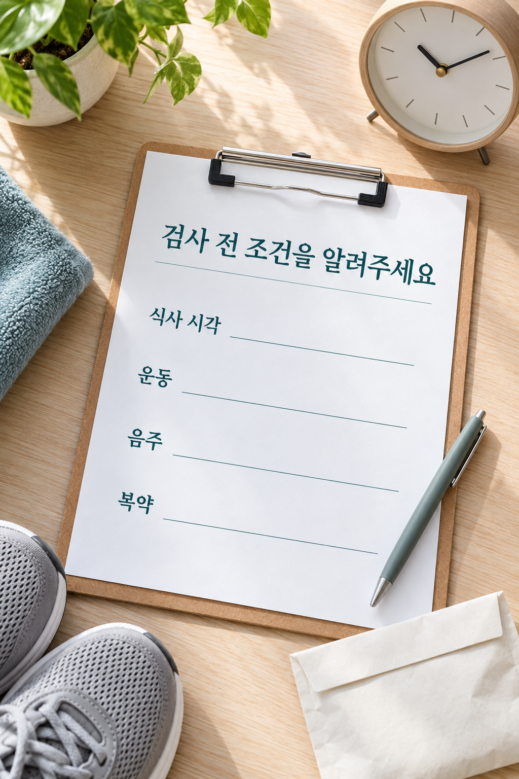 식사&middot;운동&middot;음주와 복약 조건을 검사기관에 알릴 메모