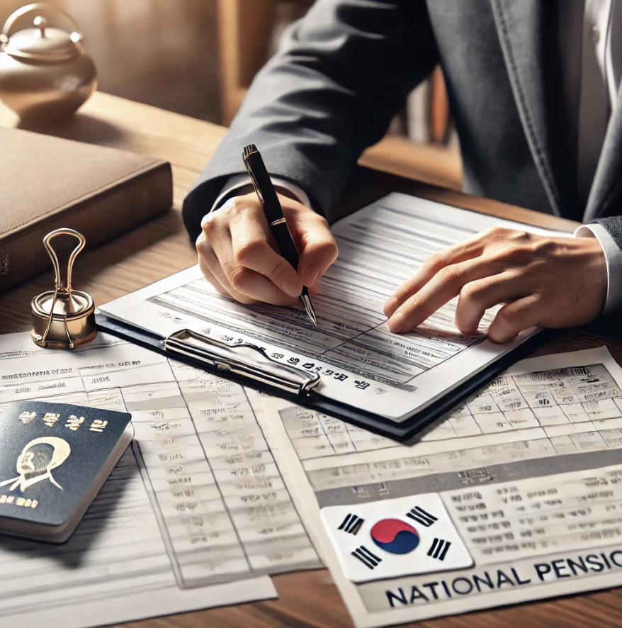 국민연금 관련 서류 작성 중인 모습