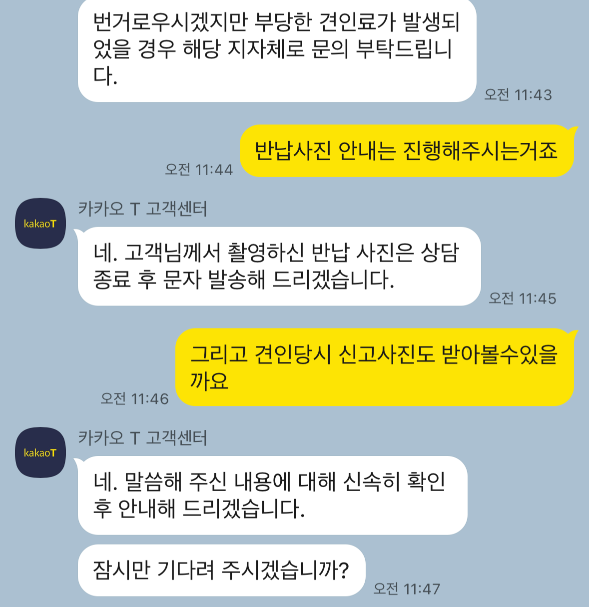 카카오T-고객센터-상담내용
