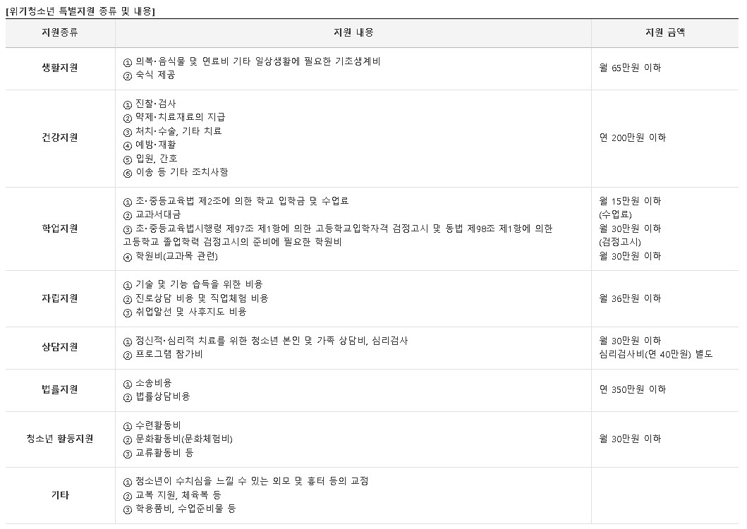 2024년 위기청소년 특별지원 지원내용
