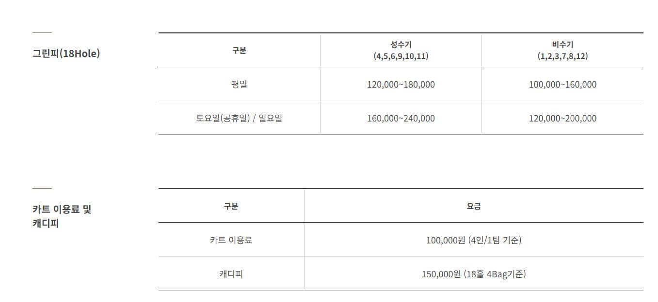 모나크CC 요금표
