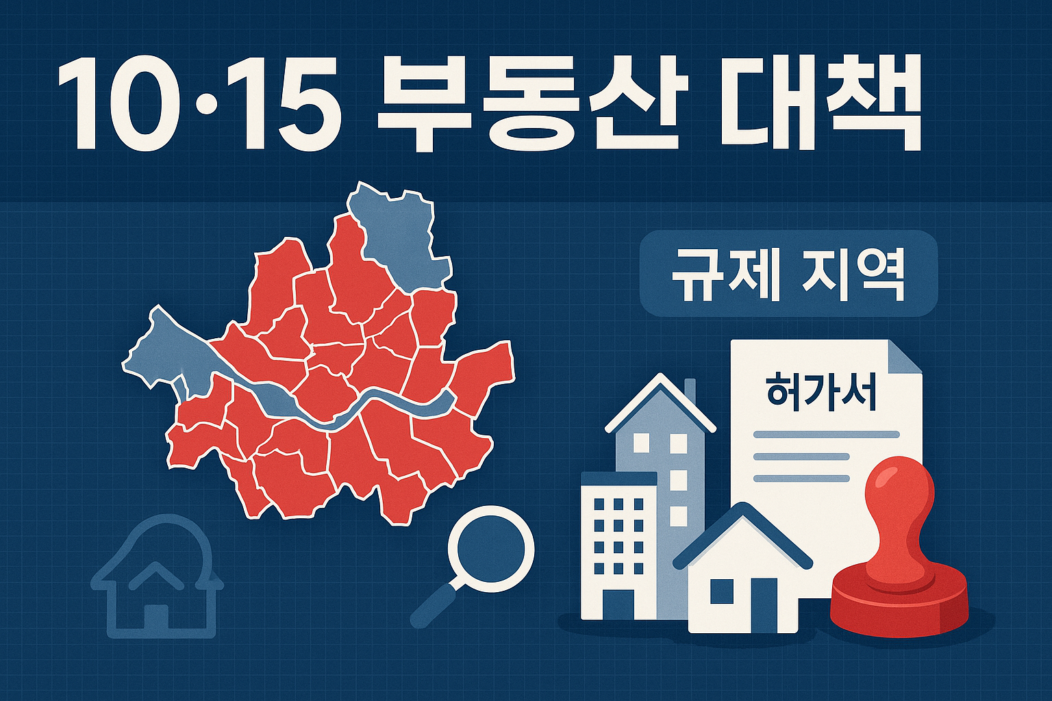 10&middot;15 부동산 대책 완벽 분석! 서울 전역&middot;경기 12곳 토지거래허가제 시행. 2년 실거주 의무, 대출 규제 강화 등 핵심 내용 총정리.
