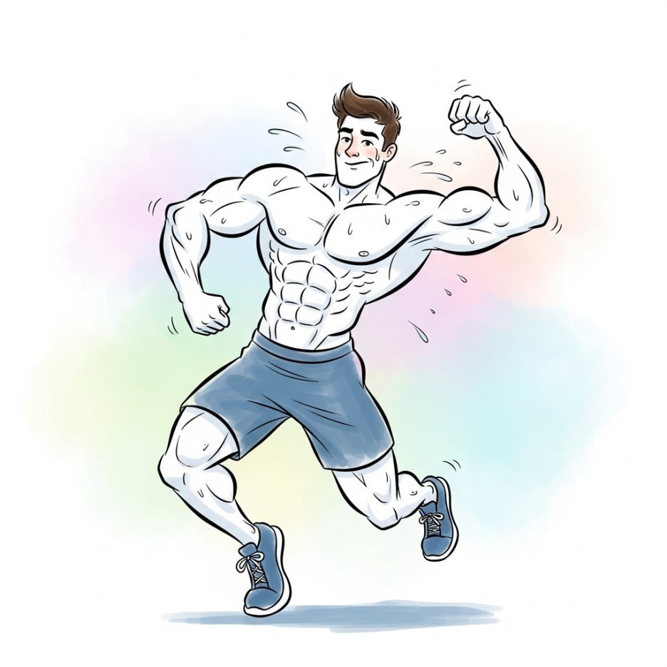 활기찬 동작을 하는 남성의 유쾌한 캐릭터 일러스트