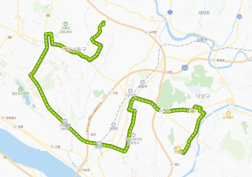 고양-95번-버스-노선-지도