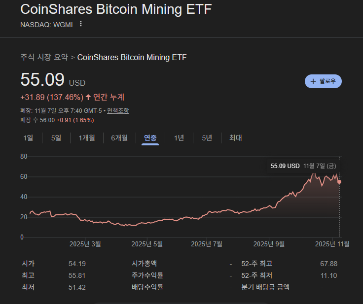 비트코인채굴ETF WGMI 암호화폐투자 ETF추천 디지털자산