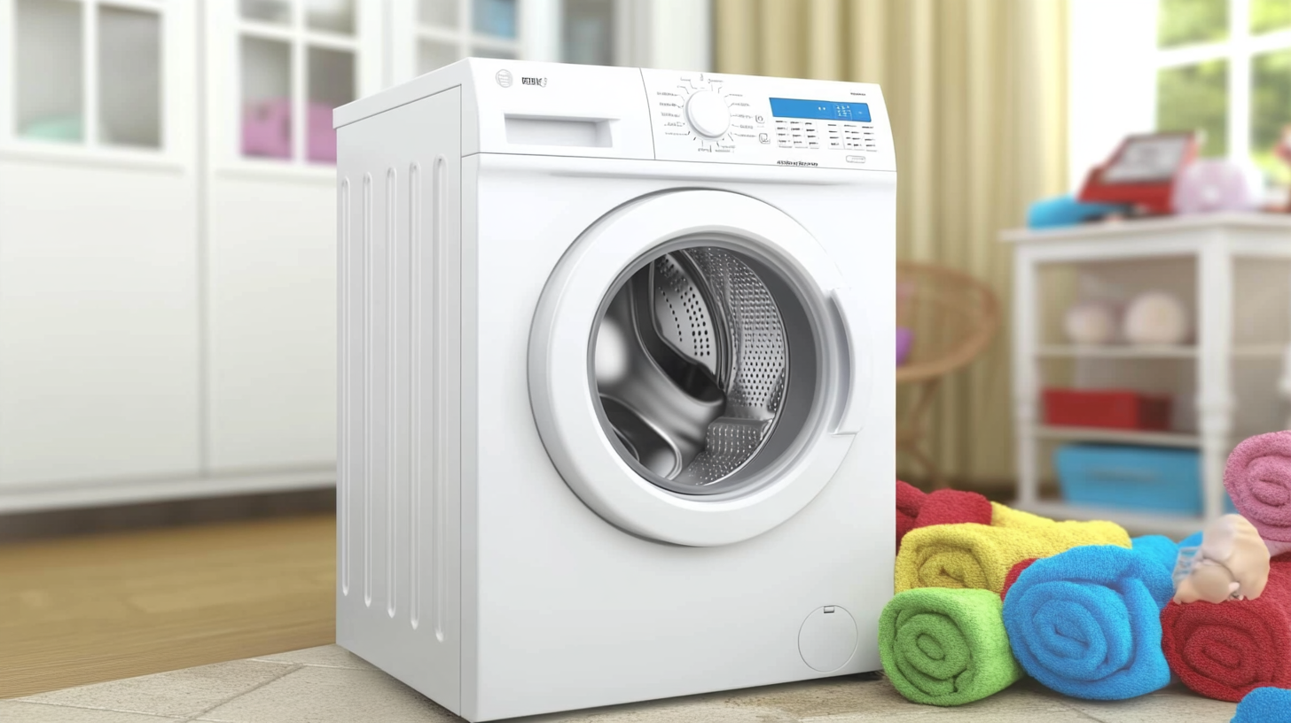 조용하게 작동하는 삼성 WF2422HDEEH 세탁기가 평화로운 가족 환경 속에 있는 모습