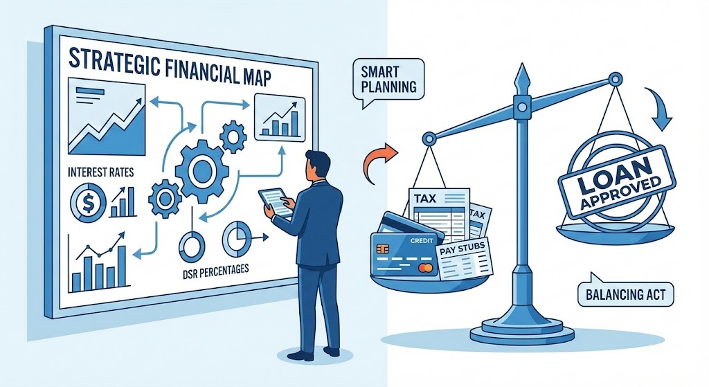 DSR 계산과 소득 증빙 서류를 분석하는 금융 전략 일러스트