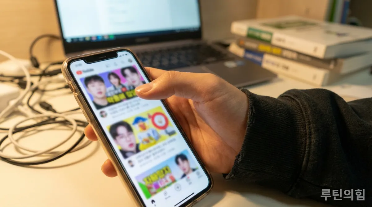 스마트폰으로 숏폼 콘텐츠를 빠르게 시청하는 한국 젊은이의 손
