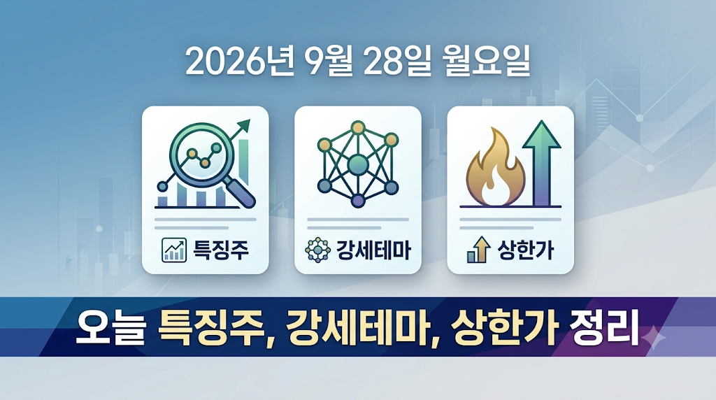 2026년 9월 28일 오늘 특징주, 강세 테마, 상한가 종목 정리하기 14일차 썸네일 이미지