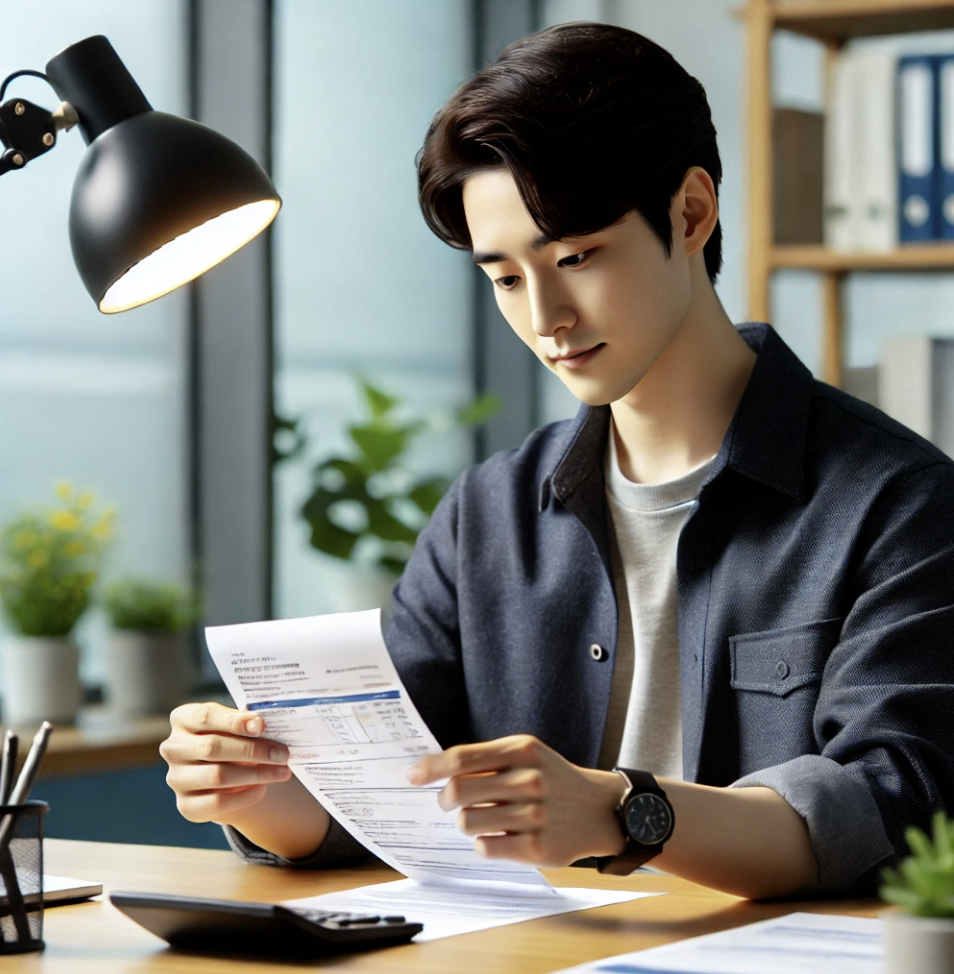 월급 명세서를 받는 근로자의 모습.
