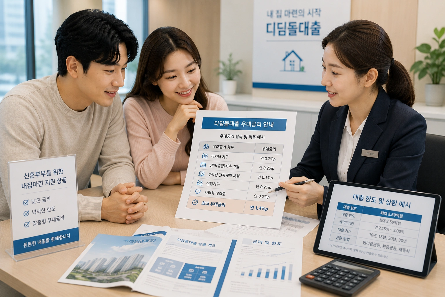 은행 직원이 우대금리 조건을 설명하는 모습