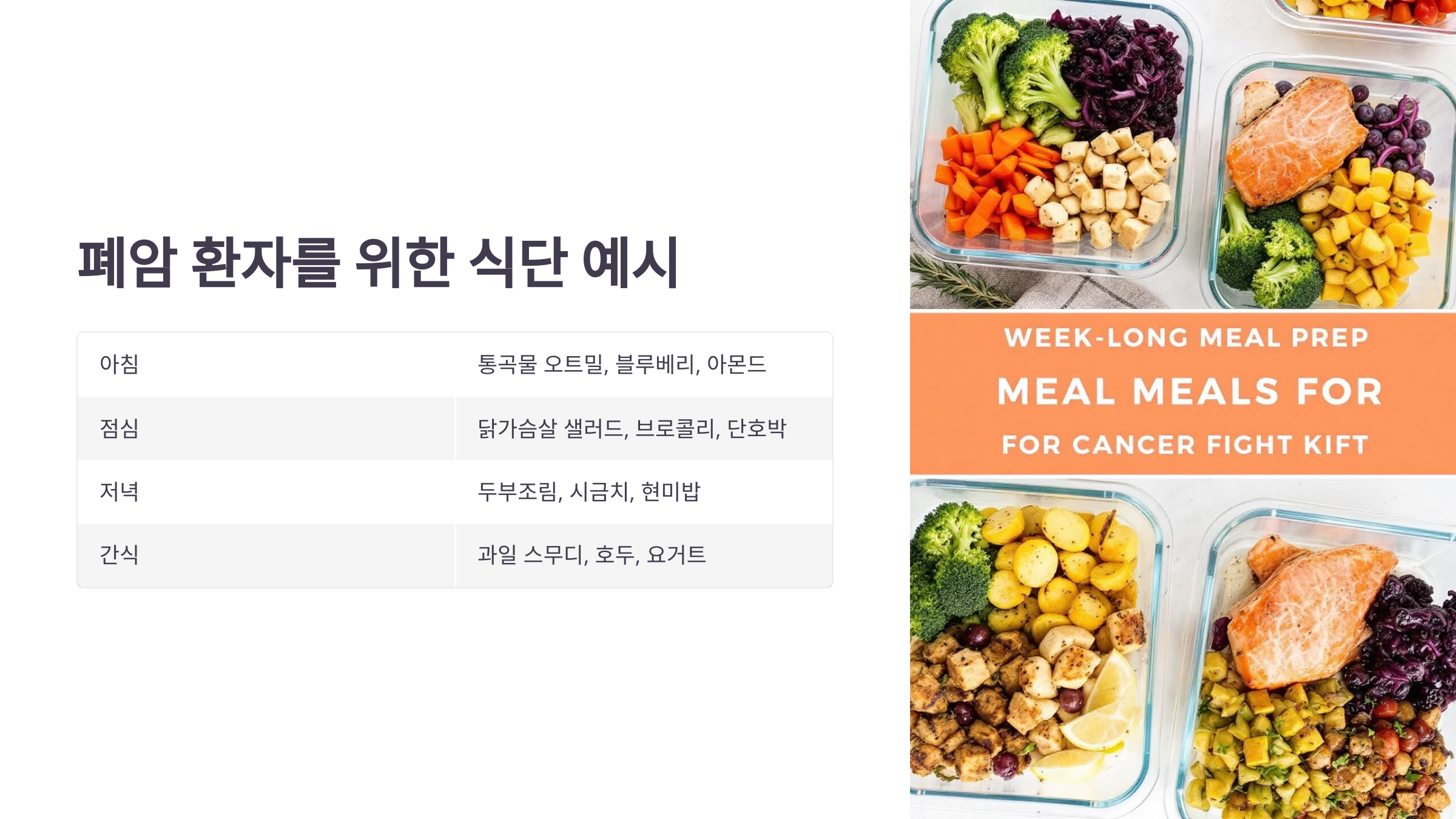 폐암 환자를 위한 식단 예시