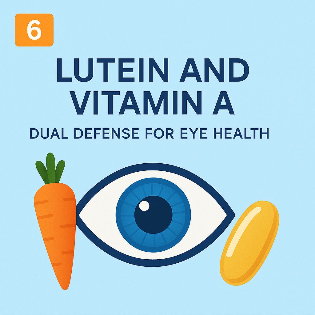 루테인과 비타민A가 눈 건강을 지켜줄 수 있다는 이미지 만화체 그림