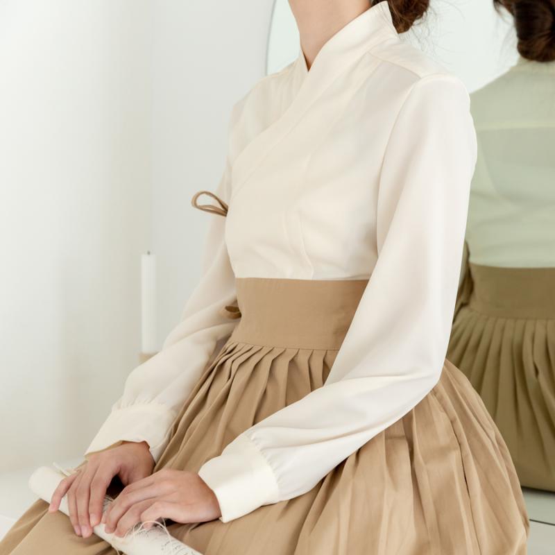 다래원한복 생활한복 달콤 카푸치노 배색 철릭원피스