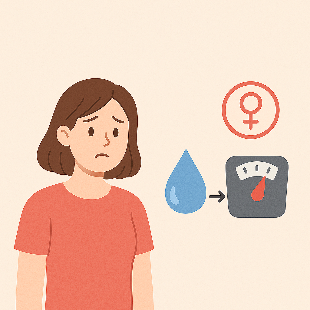 체중계 앞에서 우울한 여성의 모습