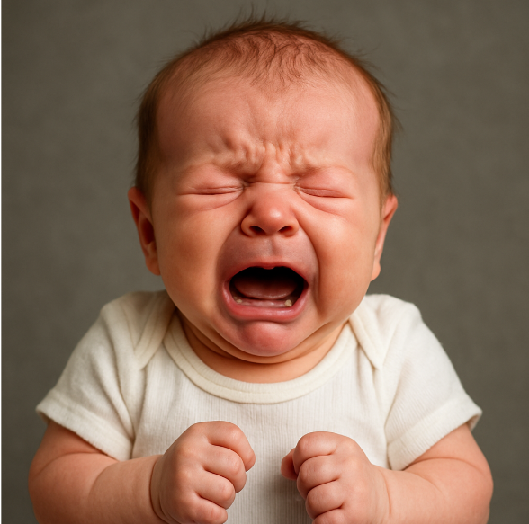 울며 괴로워하는 신생아 사진