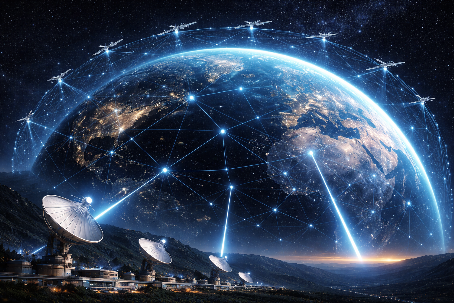 지구를 둘러싼 위성 네트워크