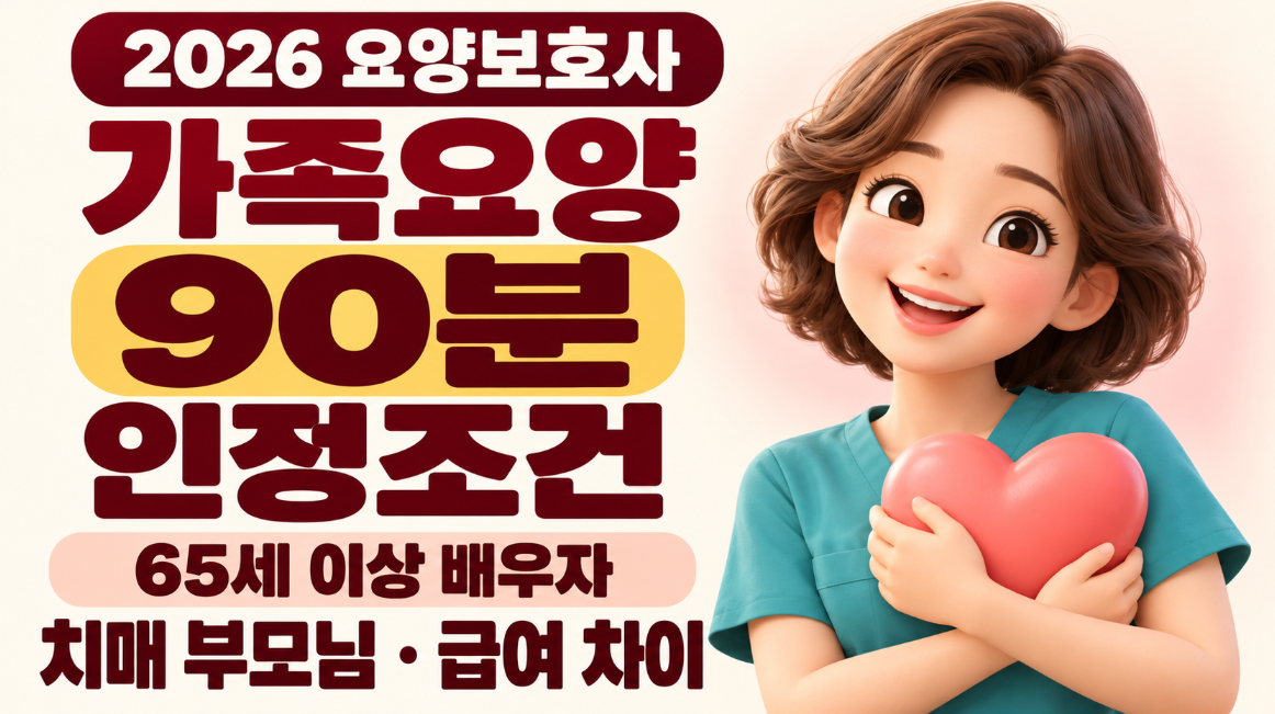 가족요양 90분 인정조건 총정리｜65세 이상 배우자&middot;치매 부모님&middot;60분 차이&middot;월 급여비용