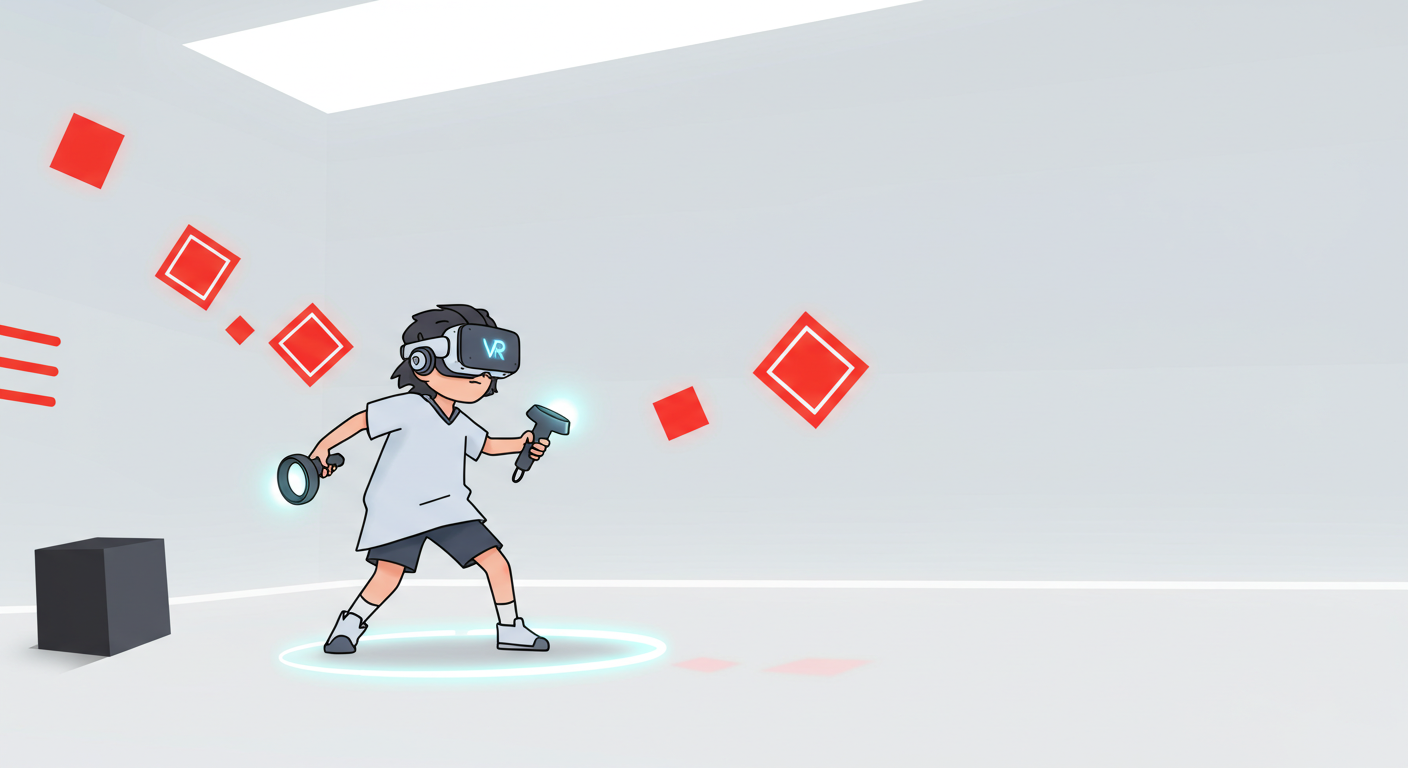 VR 리듬 게임을 하는 사람의 모습