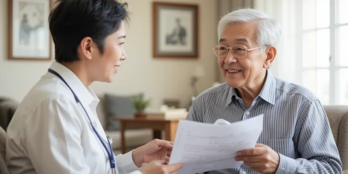상담사가 입주 조건을 설명하는 장면