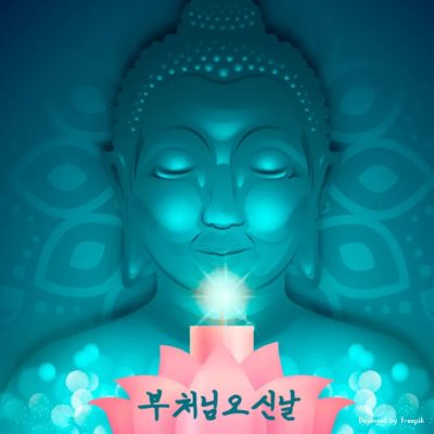 부처님-초록색-배경-연꽃-초-1개-부처님오신날-문구