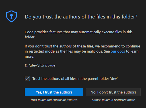 vscode 폴더선택 메세지