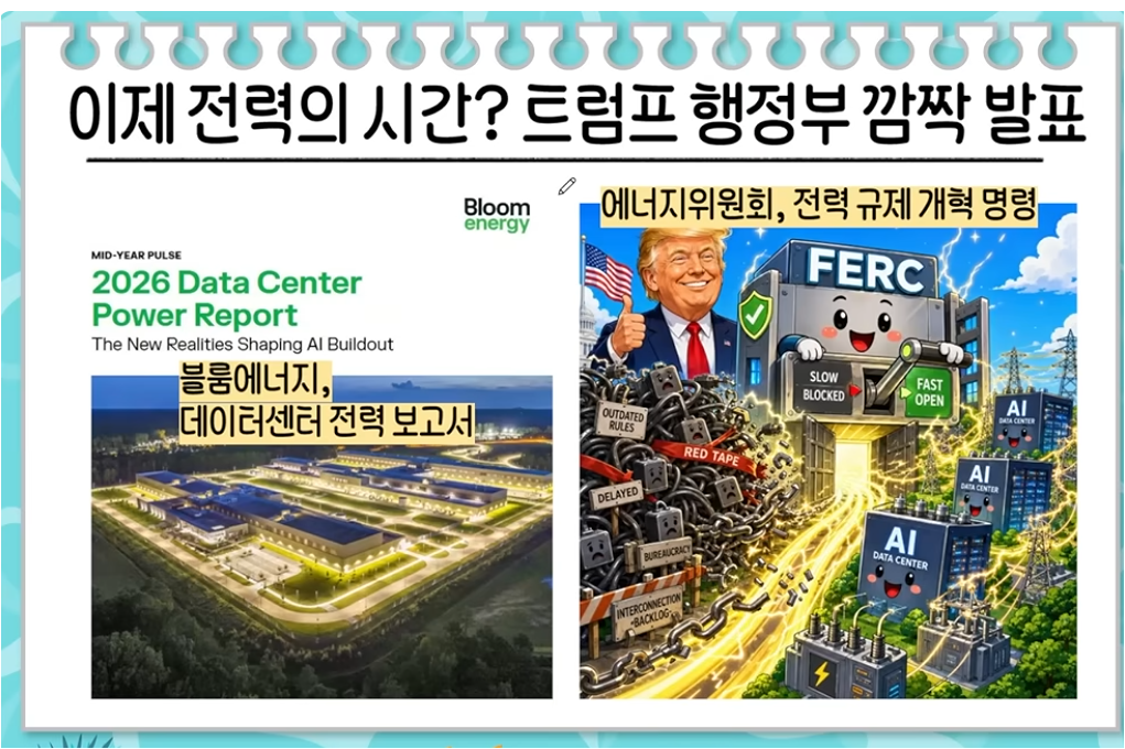 AI 전력 인프라 수혜주 (전력 규제 완화, 블룸 에너지, 젠슨 황 5단 케이크)