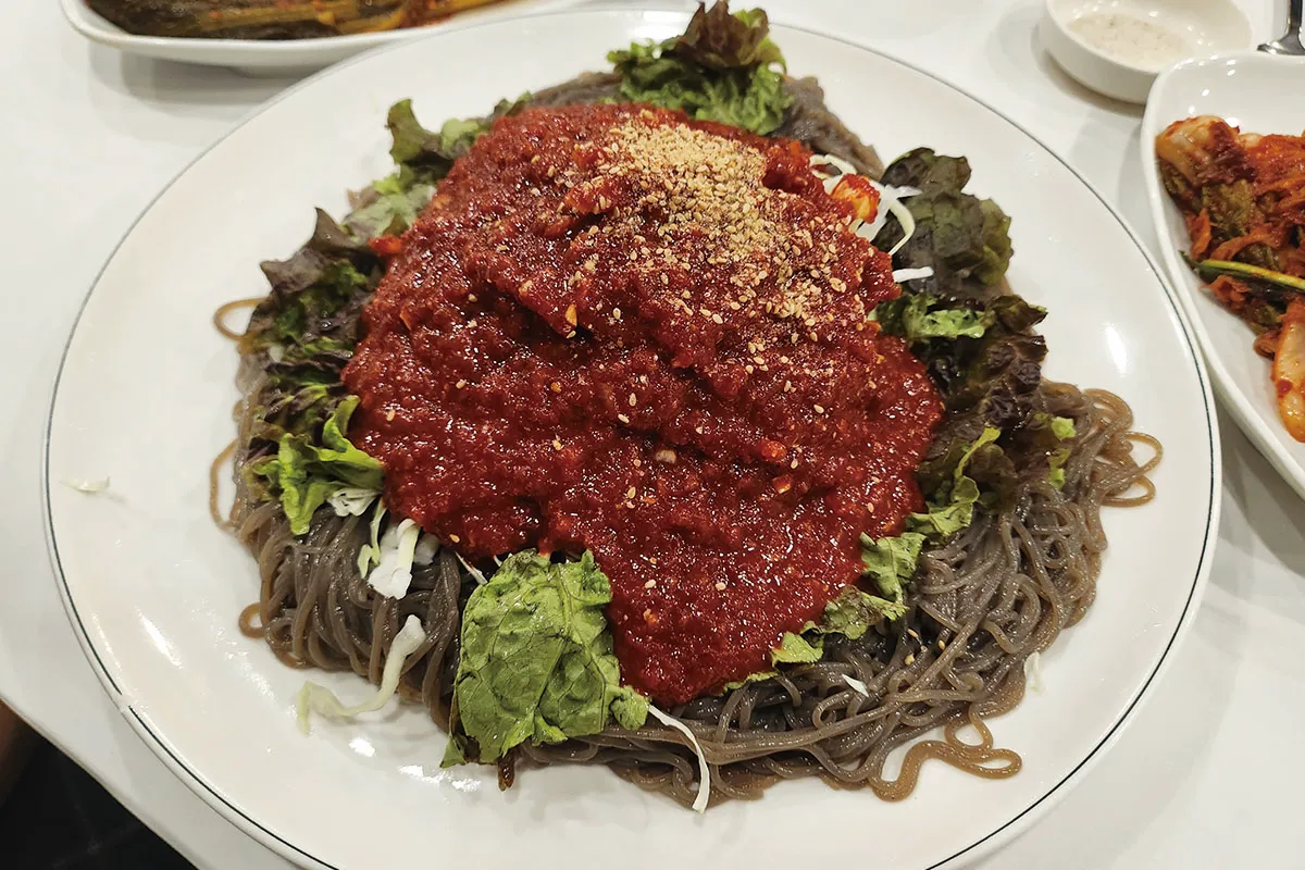 커다란쟁반위-빨간양념-막국수