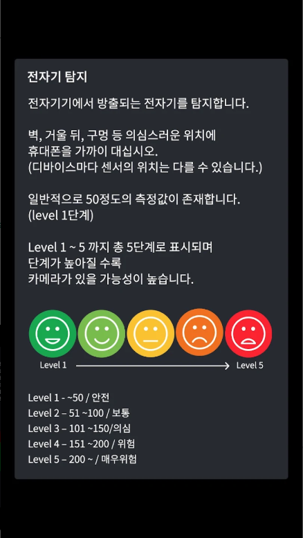 몰카감지기, 숨겨진 몰래카메라 찾기, 전자기 탐지, 적외선 탐지
