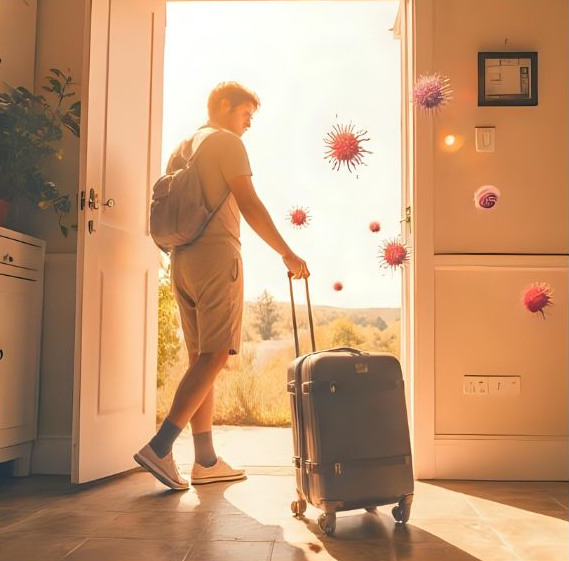 여행 후 세균이 따라오는 이미지