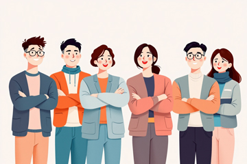 구직급여 제도에 대해 안내받고 자신감이 생긴 남녀 그룹 모습