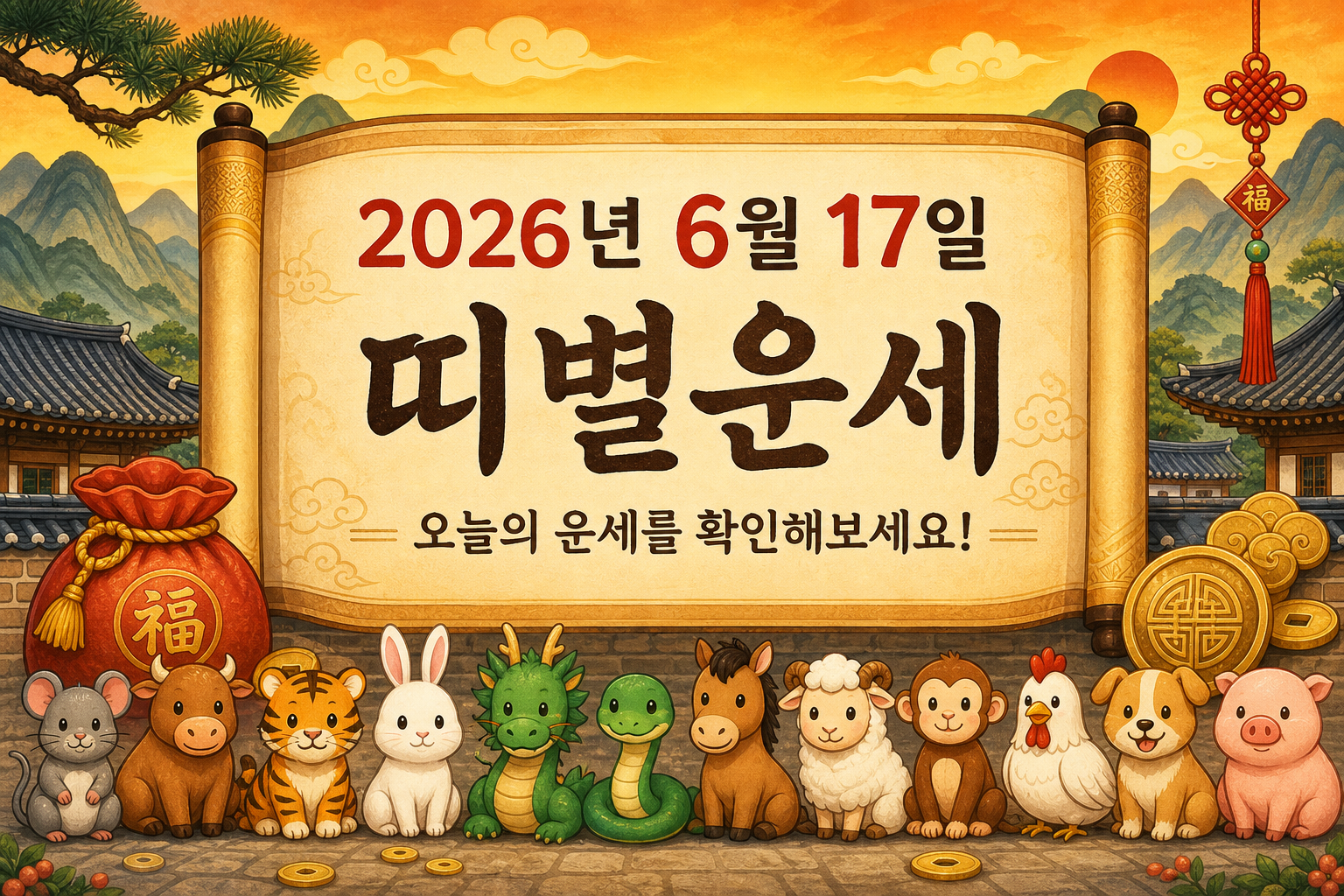2026년 6월 17일 띠별운세 무료 보기 만세력 2D 이미지