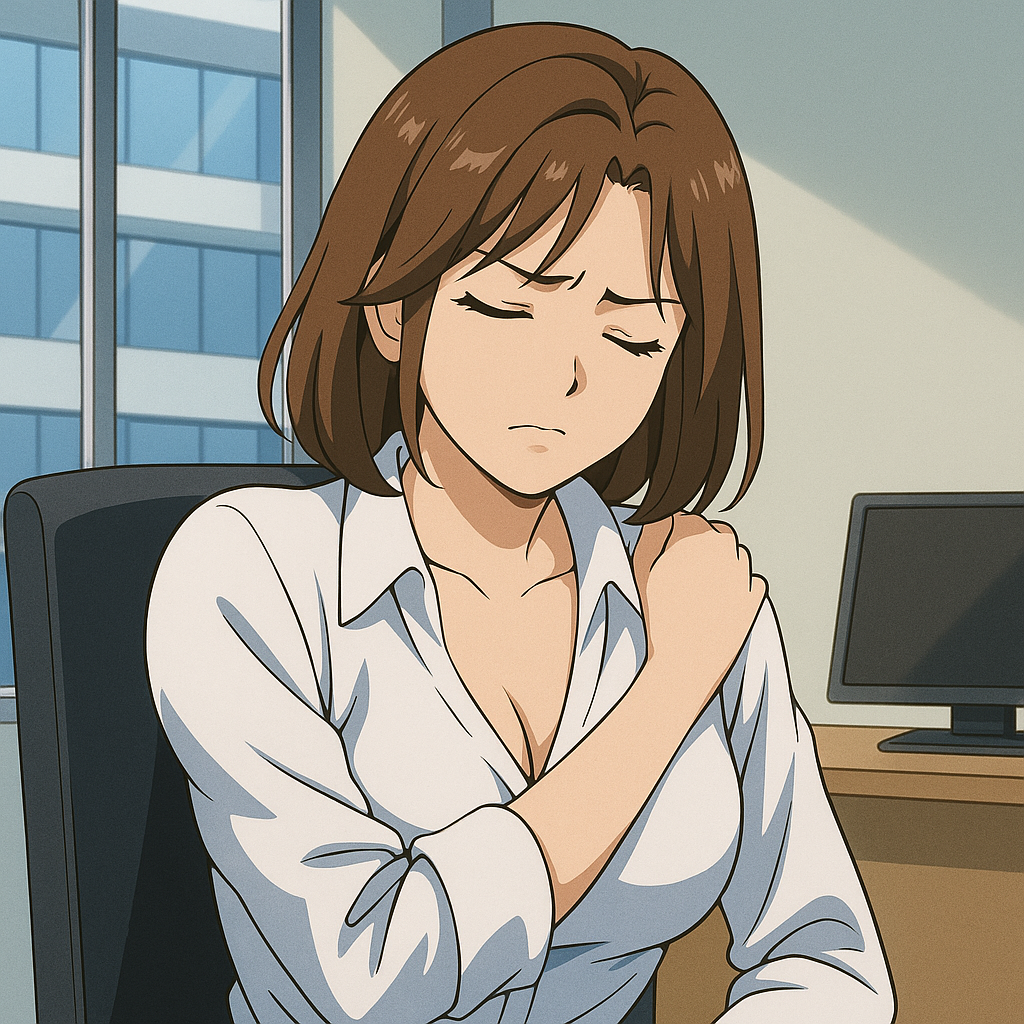 어깨 통증을 느끼는 여성