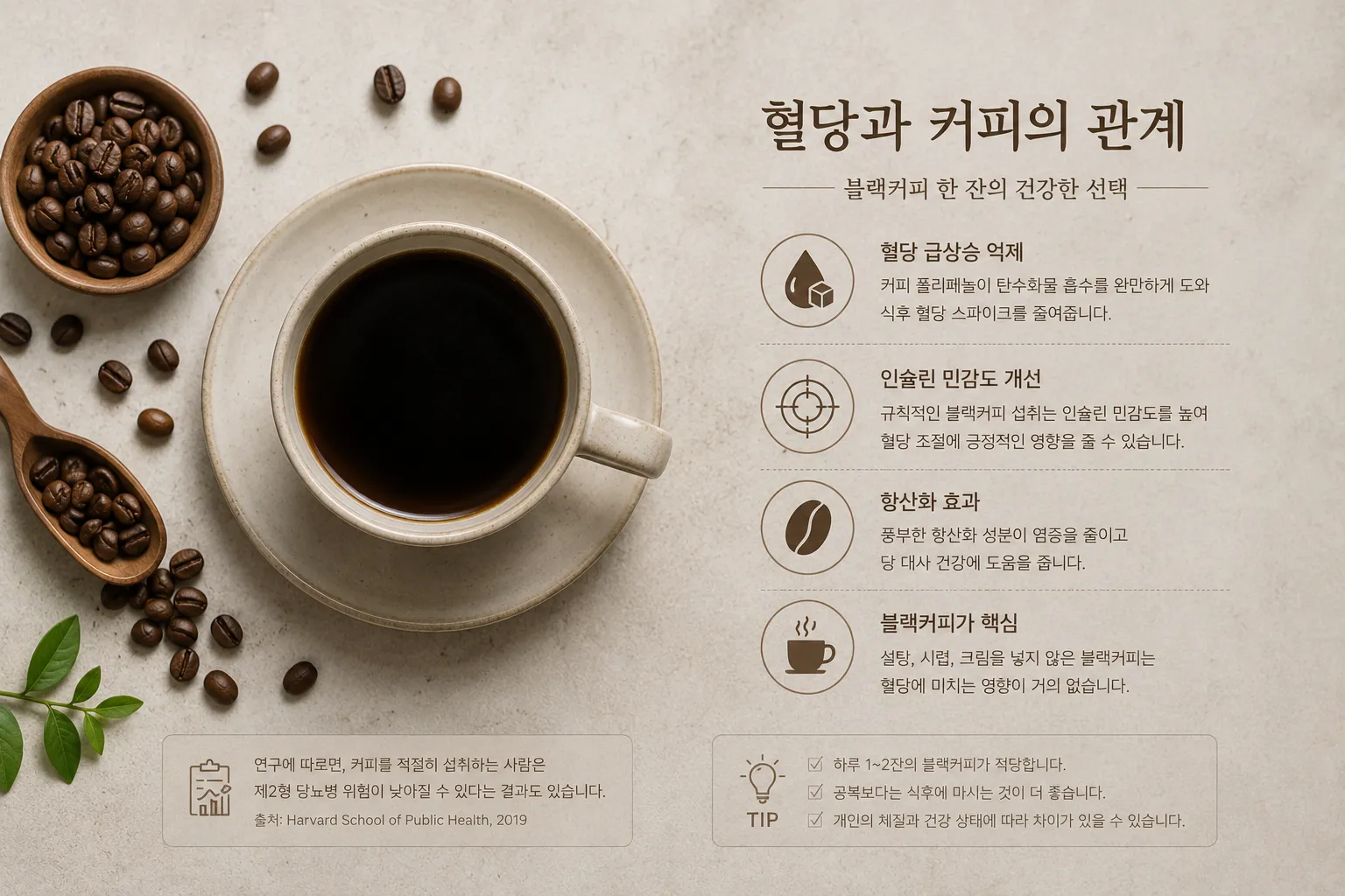 혈당과 커피의 관계를 다루는 블랙커피 한 잔