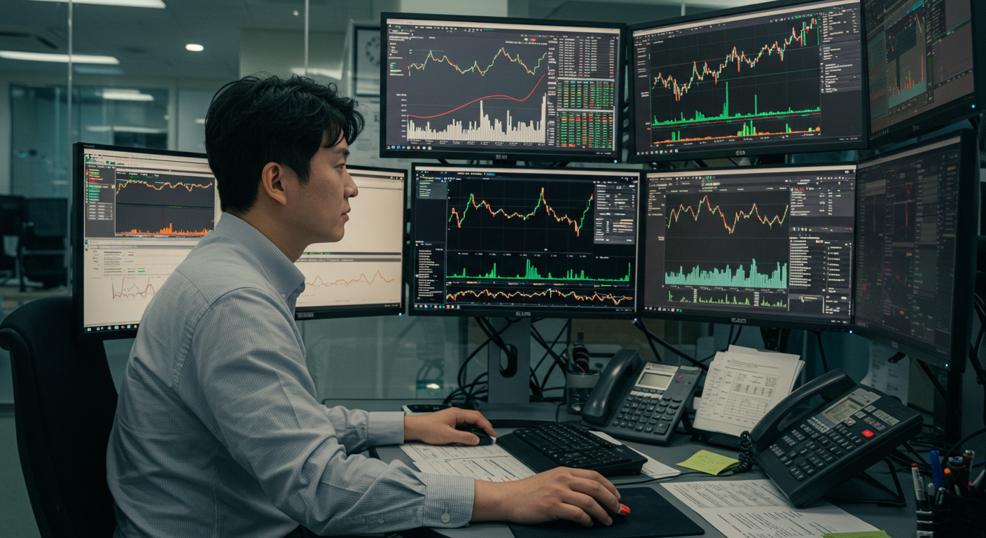 외국인과 기관 수급 흐름을 분석 중인 한국 주식 투자자