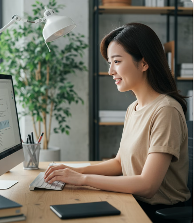 맹장염 원인 등 자료를 검색하는 여성 2